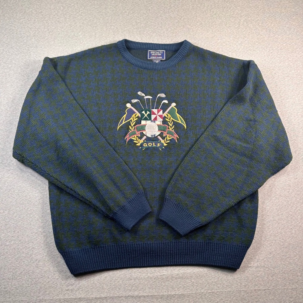VTG Specialty Collection Sweater Mens XL Green Golf Embroidered Crest Wool Blend